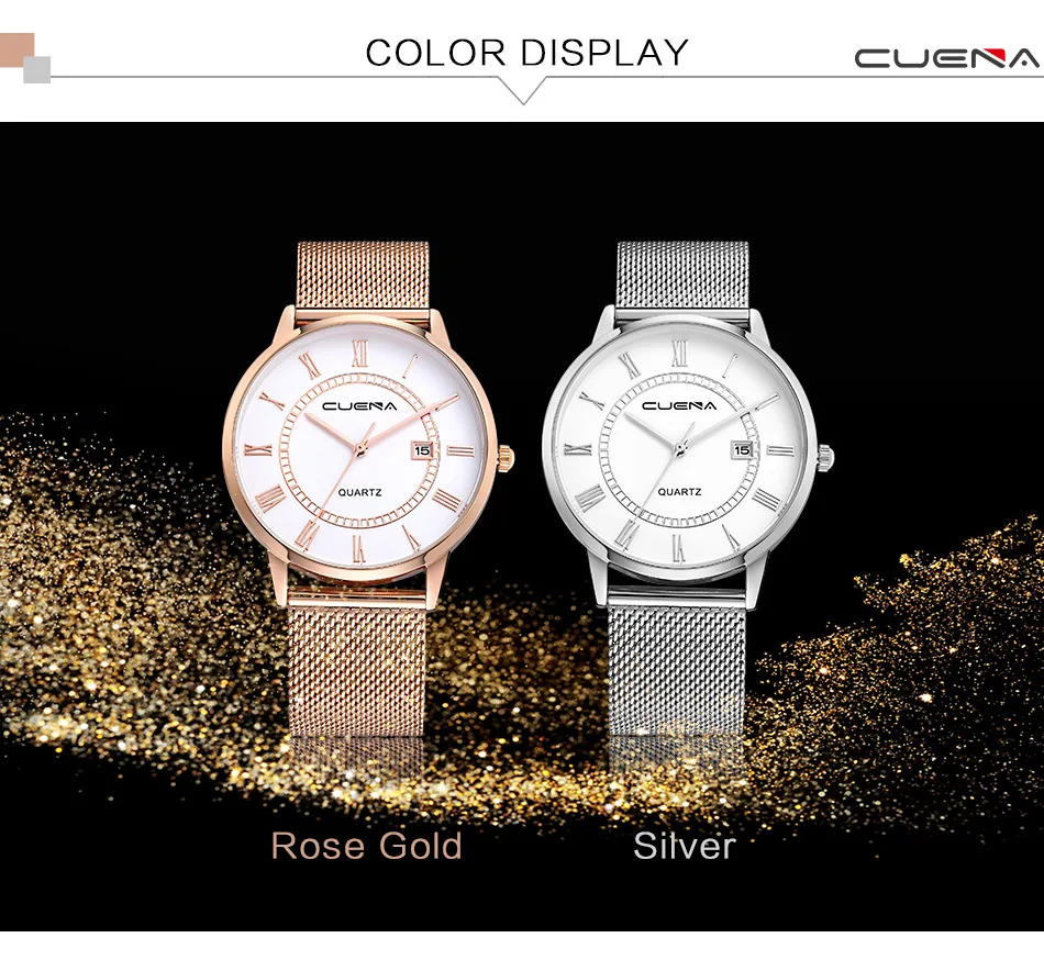 

CUENA 803 Men's Ultra-Thin Steel Mesh Strap Watch Quartz Calendar Mens Watches Korean Fashion Trend Sports Clock Male