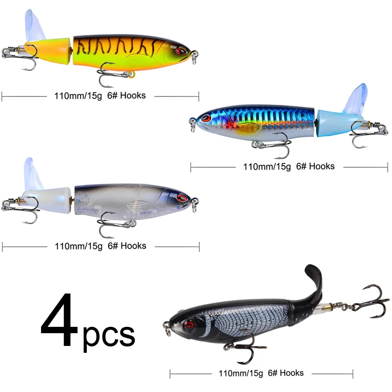 4pcs Quality Whopper Plopper 100mm/13.2g Top Water Popper Fishing Lure Hard Bait Wobblers Rotating Soft Tail Tackle | Спорт и