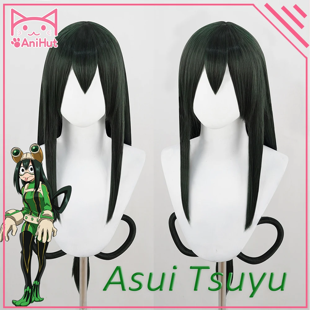 Парик AniHut Asui Tsuyu, Boku No Hero Academy, парик для косплея, аниме, My Hero Academy, волосы для косплея, синтетические зеленые парики Asui Tsuyu