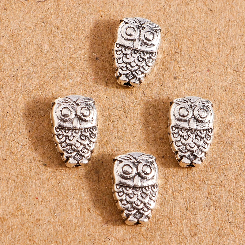 

40pcs 10*6mm Animal Charms Beads for Jewelry Making Alloy Owl Loose Spacer Beads for DIY Handmade Bracelets Earrings Accessories