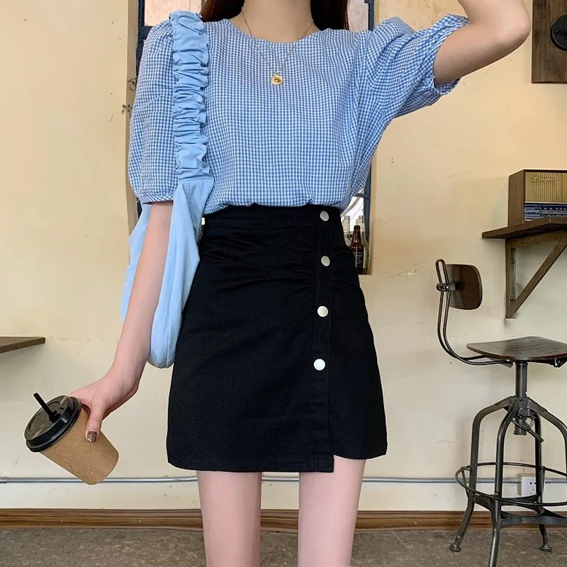 

Skirts Women Body-con Purple A-line Pleated High-waist Chic Mini-skirt All-match Causal Trendy Elegant Ladies Retro Simple Slim