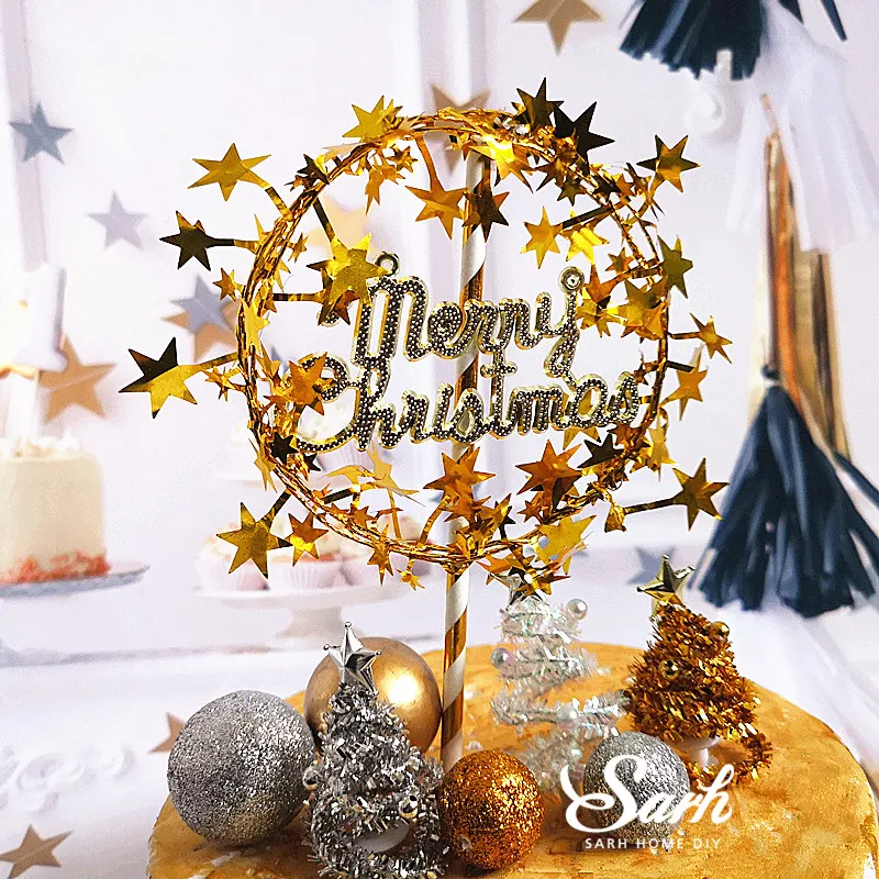 Золотой имбирный человечек торт Топпер Дерево лось Санта Клаус рождественские