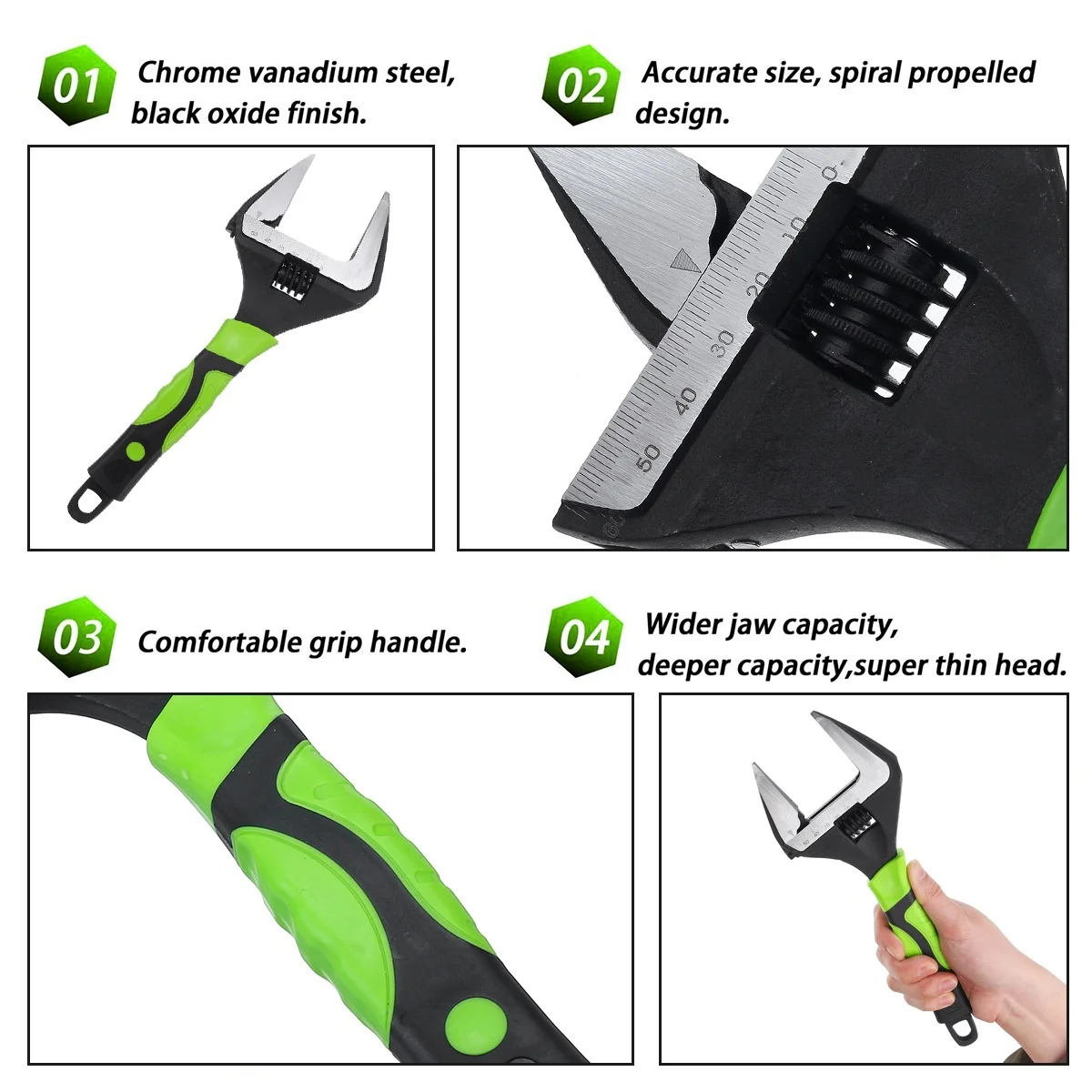 Регулируемый большой гаечный ключ с Экстра широкой губкой 6/8/10/12 дюйма 60 мм |