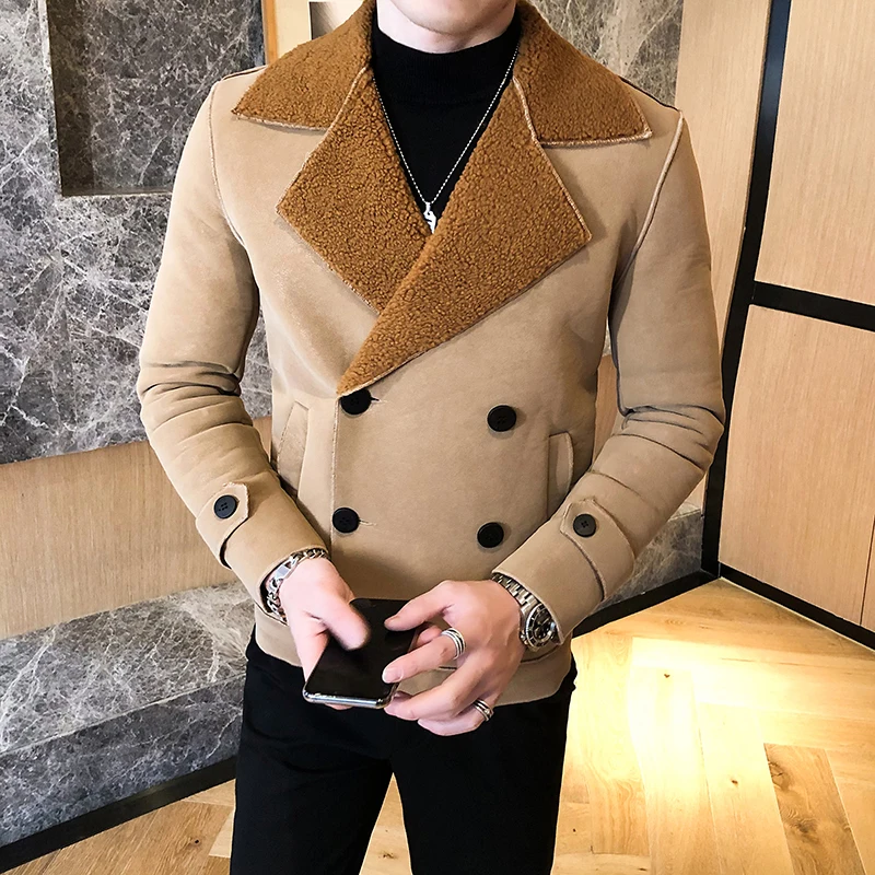 

Leather 2021 Faux Men Jacket Leather Coat Autumn Winter Fleece-lined Thickened Double Breasted Fur Mens Fur Coat Mens Clothing