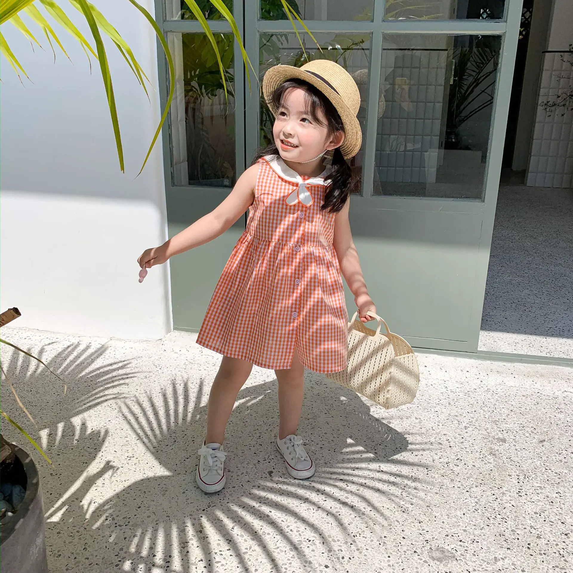 Летнее Новое поступление 2020 милое клетчатое Хлопковое платье в Корейском стиле