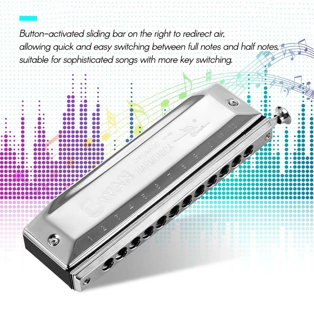 

Swan SW-1248 12 Holes Chromatic Harmonic C Key 48 Tones Mouth Organ with Storage Case and Cleaning Cloth for Beginners