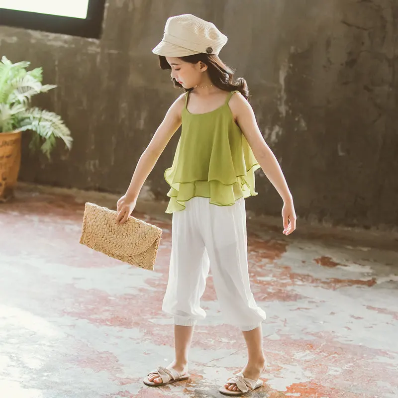 2020 Одежда для девочек Новая летняя детская многослойная шифоновая футболка +