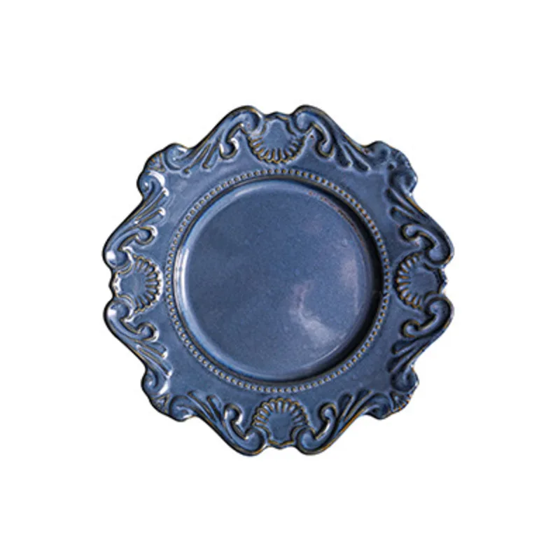 

Retro Ceramic Tableware Dishes Set European Relief Western Dinnerware Dish Salad Bowl Soup Noodles Series