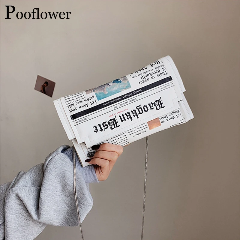 Pooflower дизайнерские с буквенным принтом Модные Цепочки мини сумки на плечо для