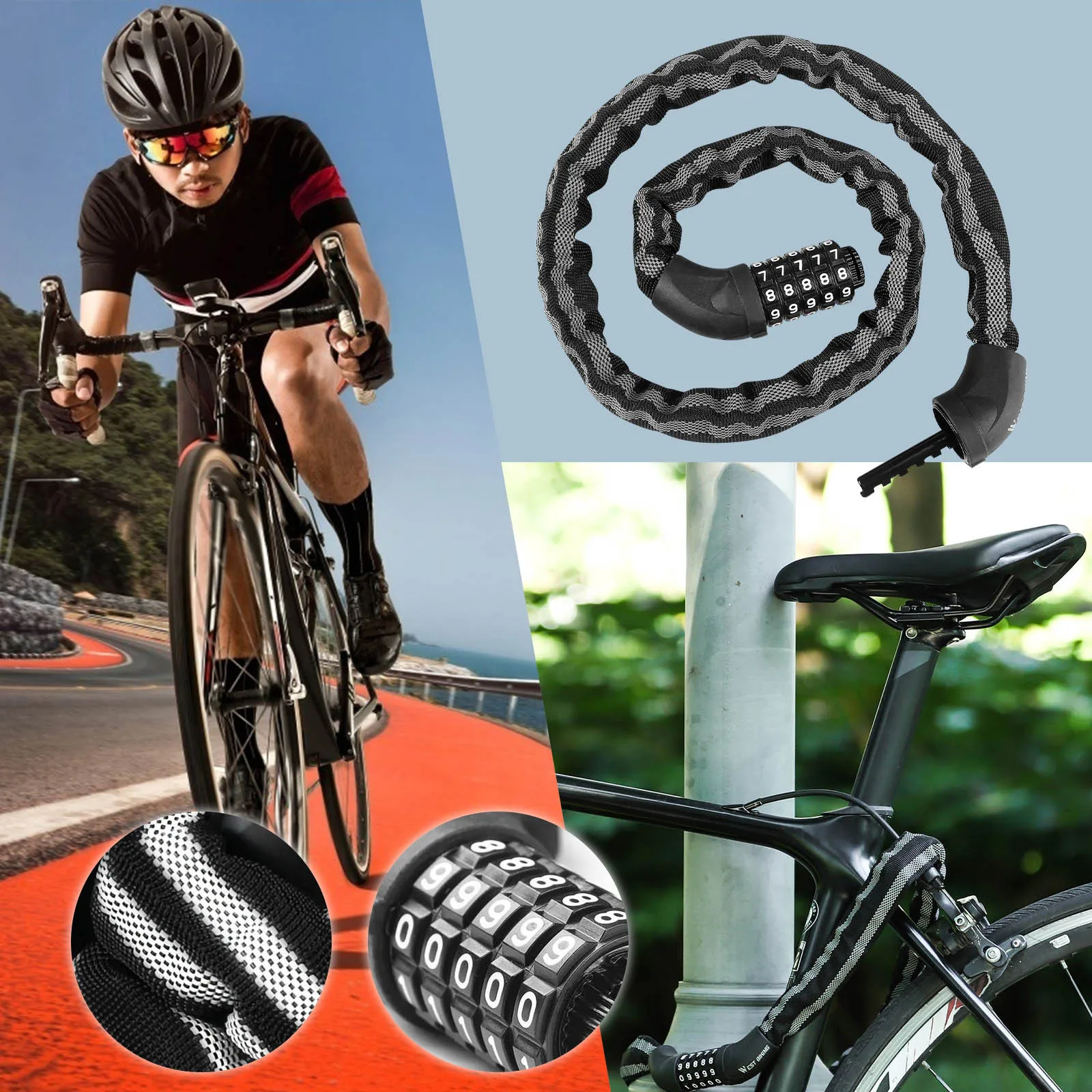 

Велосипедный замок, универсальный Противоугонный замок на цепь, замок для горного велосипеда, Аксессуары для велосипеда