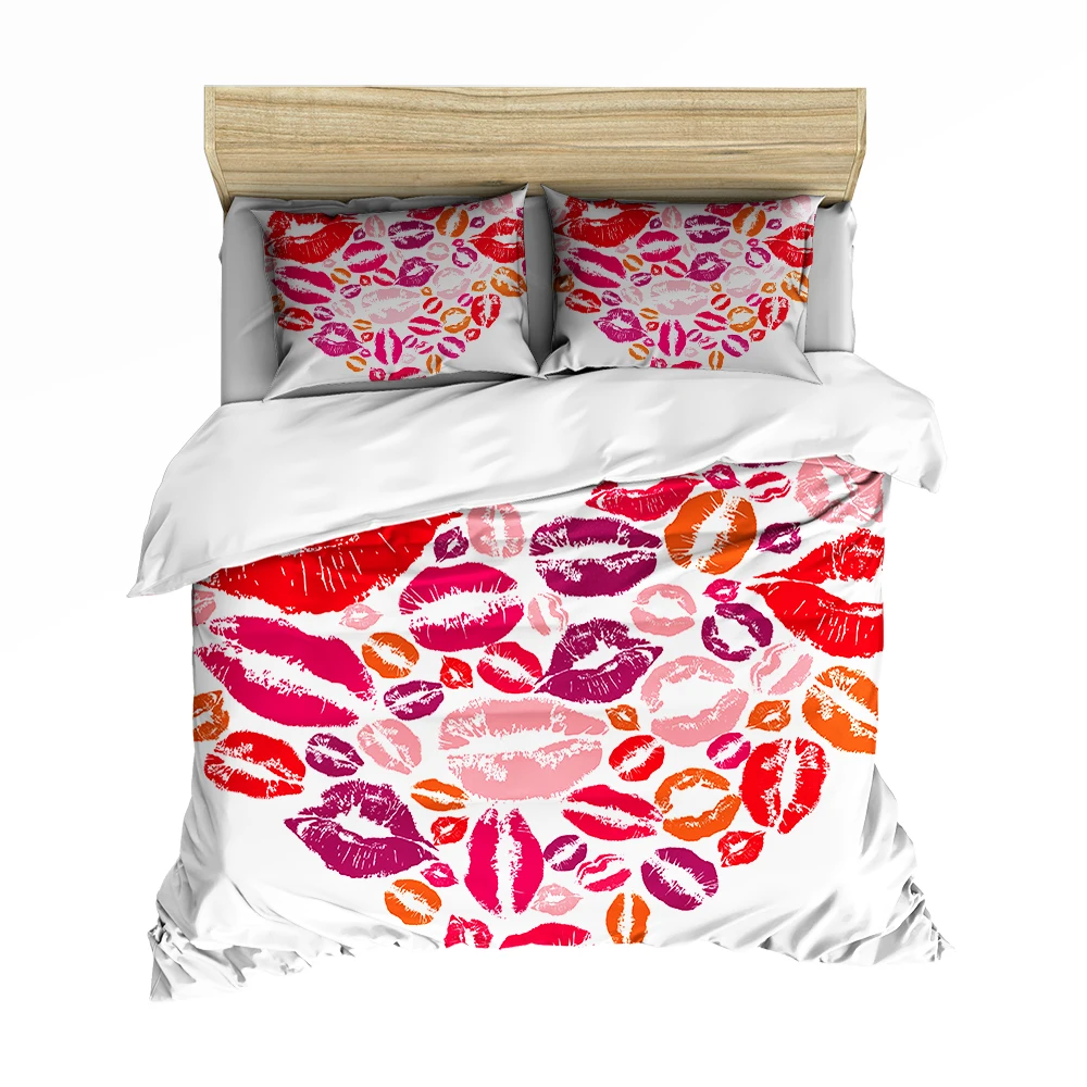 Романтическое постельное белье в форме сердца с принтом поцелуев губ