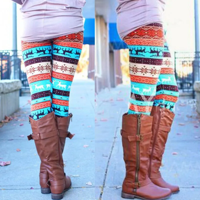 Повседневные женские трикотажные Джеггинсы в полную длину со снежинками и