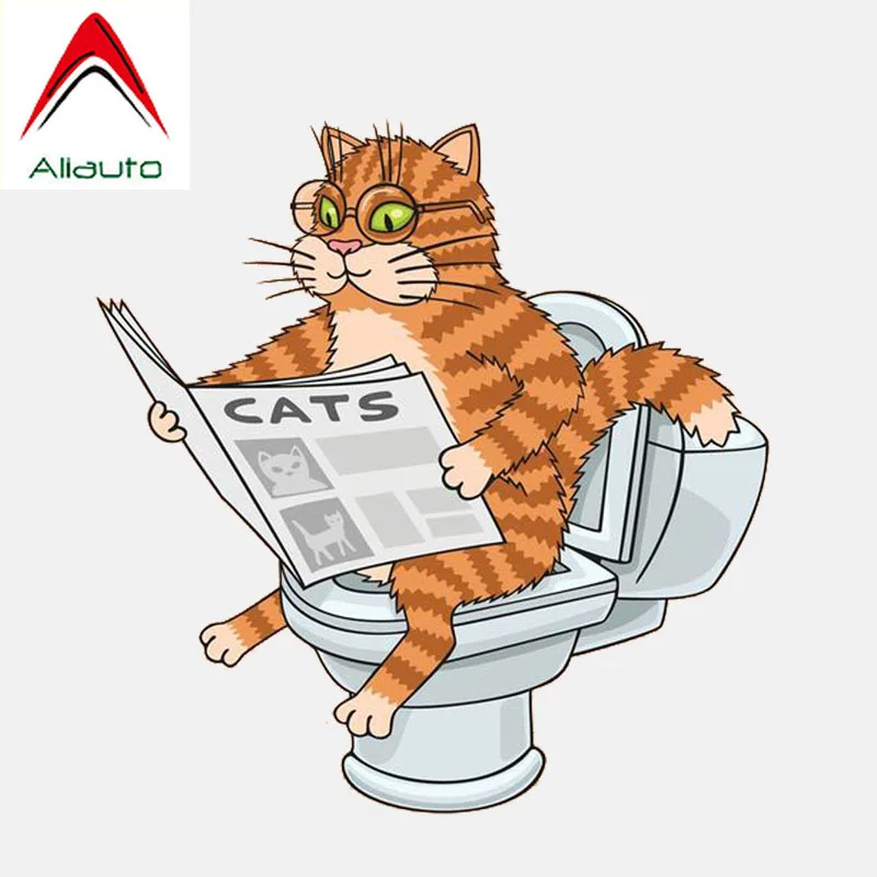 Aliauto забавная Автомобильная наклейка кошка на унитаз для чтения газет Виниловая