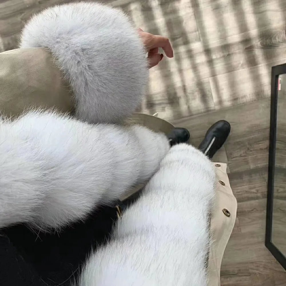 Пальто из натурального меха зимняя куртка женская длинная парка натуральный Лисий меховой капюшон, воротник Рекс подкладка из кроличьего меха Съемная уличная