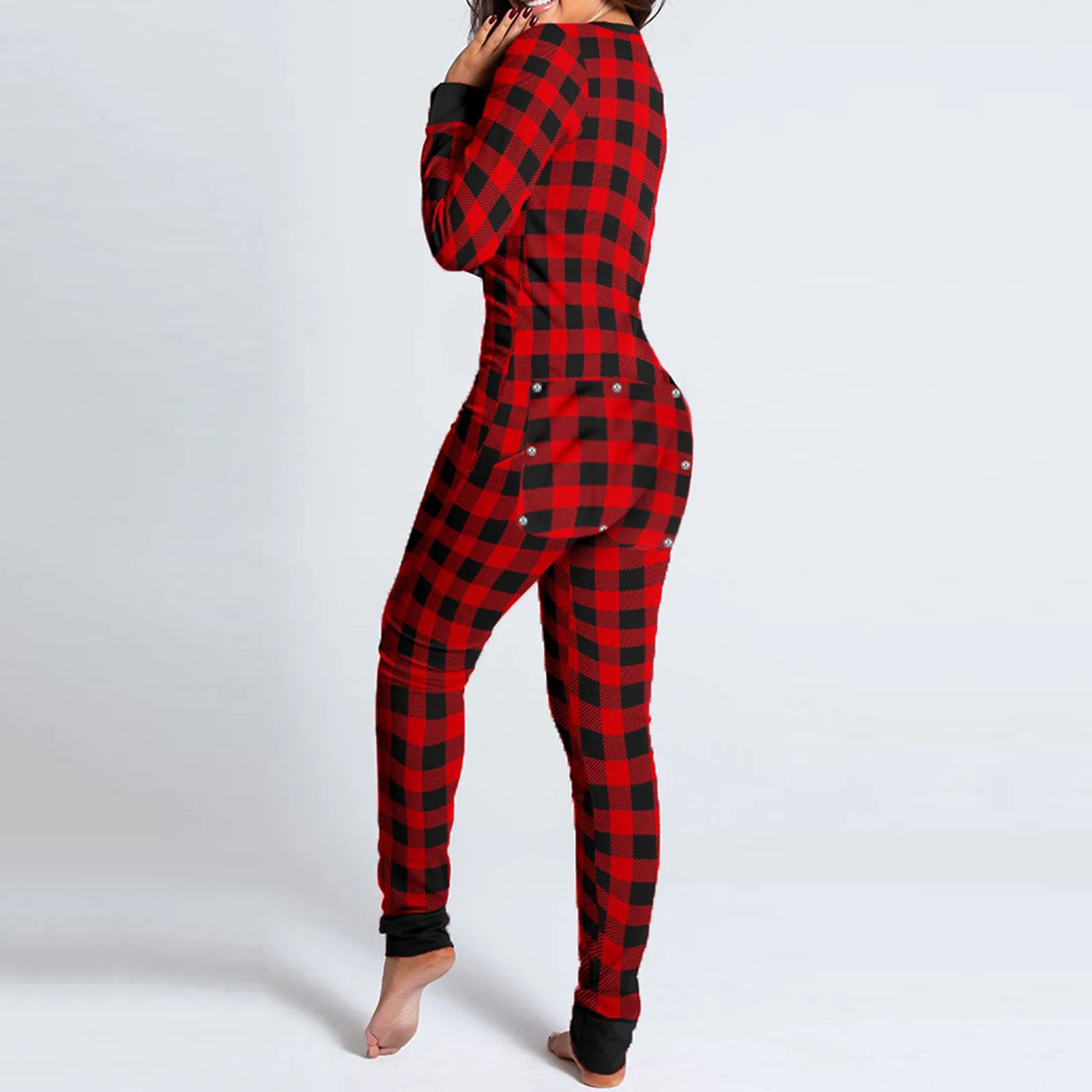 

Sexy Women's V-neck Pajamas Adults Jumpsuit Pyjama Femme Sleepwear Pijamas Onesies Button-down Front Functional Buttoned Flap