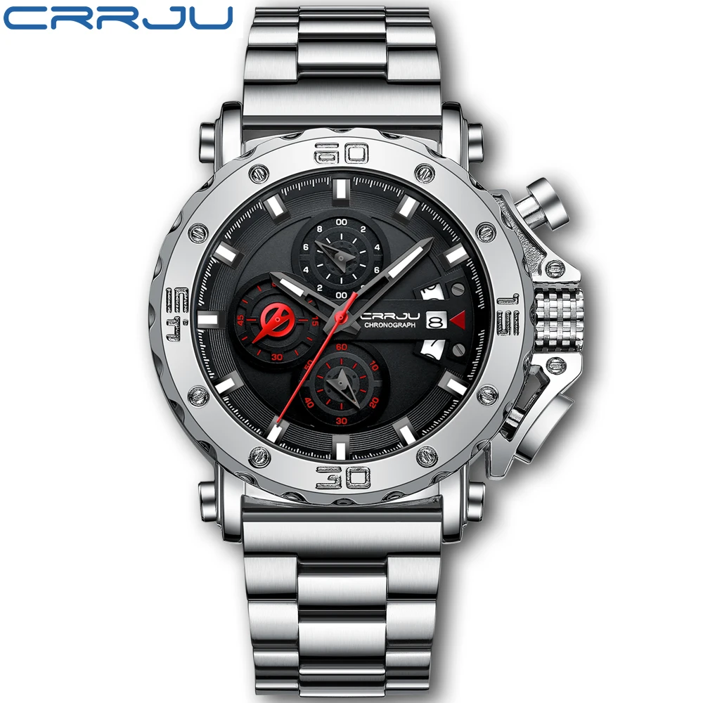 

CRRJU 2022 часы из нержавеющей стали для мужчин с большим циферблатом кварцевые мужские часы модные роскошные бизнес часы для мужчин часы