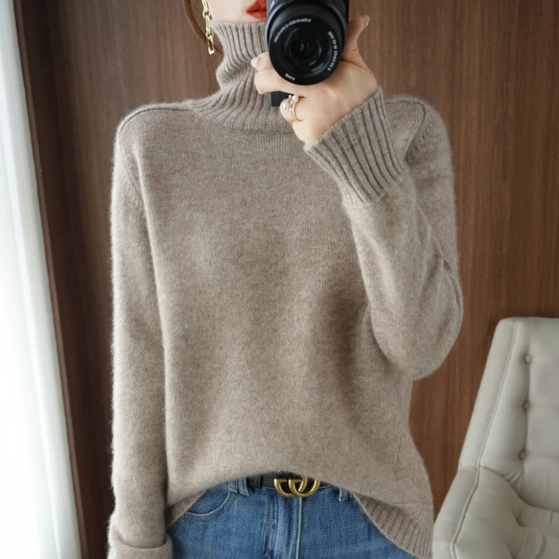 

Lafarvie Winter Wool Blends Turtleneck Sweater Women Long Sleeve Female Tops 2021Knit Pullover Casual Loose Warm Oversize Clothe
