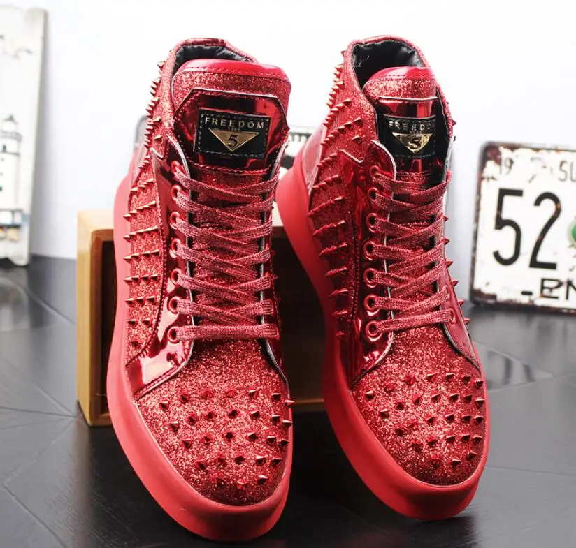 

2020 Men Fashion Casual Ankle Boots Spring Autumn Punk Style Rivets Trend Shoes Male Leather High Top Hip Hop Sneakers