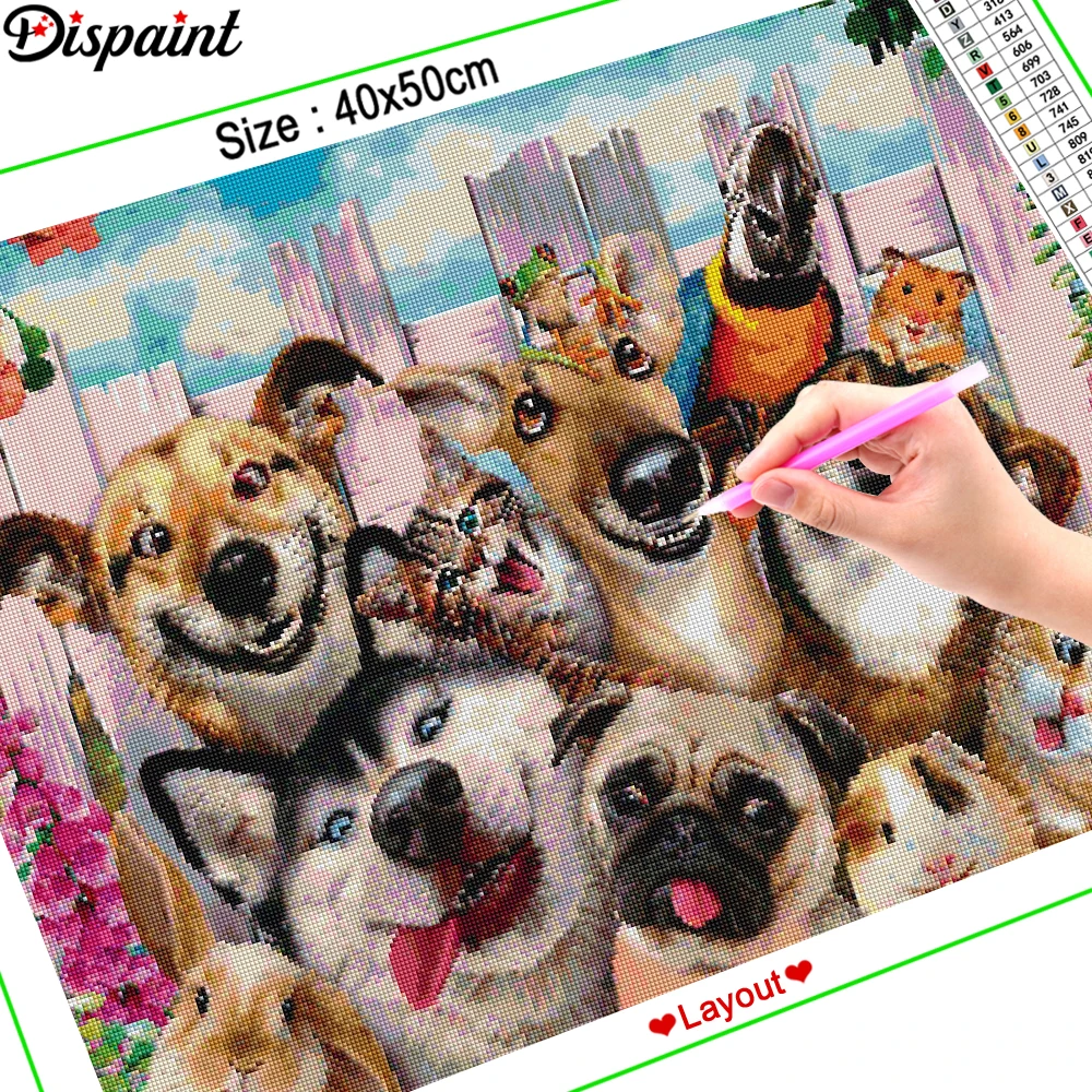 Dispaint Diamond Painting &quotAnimal dog cat&quot Cross Stitch Custom Photo Embroidery Square Round Drill Home Decor A27492 | Дом и сад
