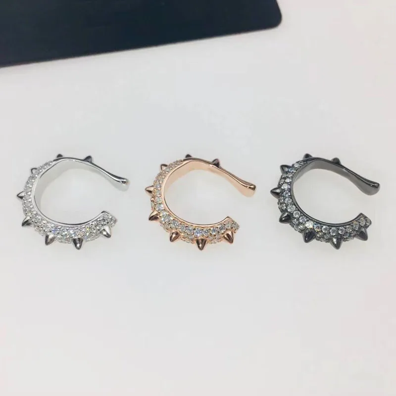 Baoyocn 1pc Solid 925 Sterling Silver Rivet Ear Cuff Zircon CZ Pink Black Spike Clip Earring Women Luxury Brand Jewelry | Украшения и