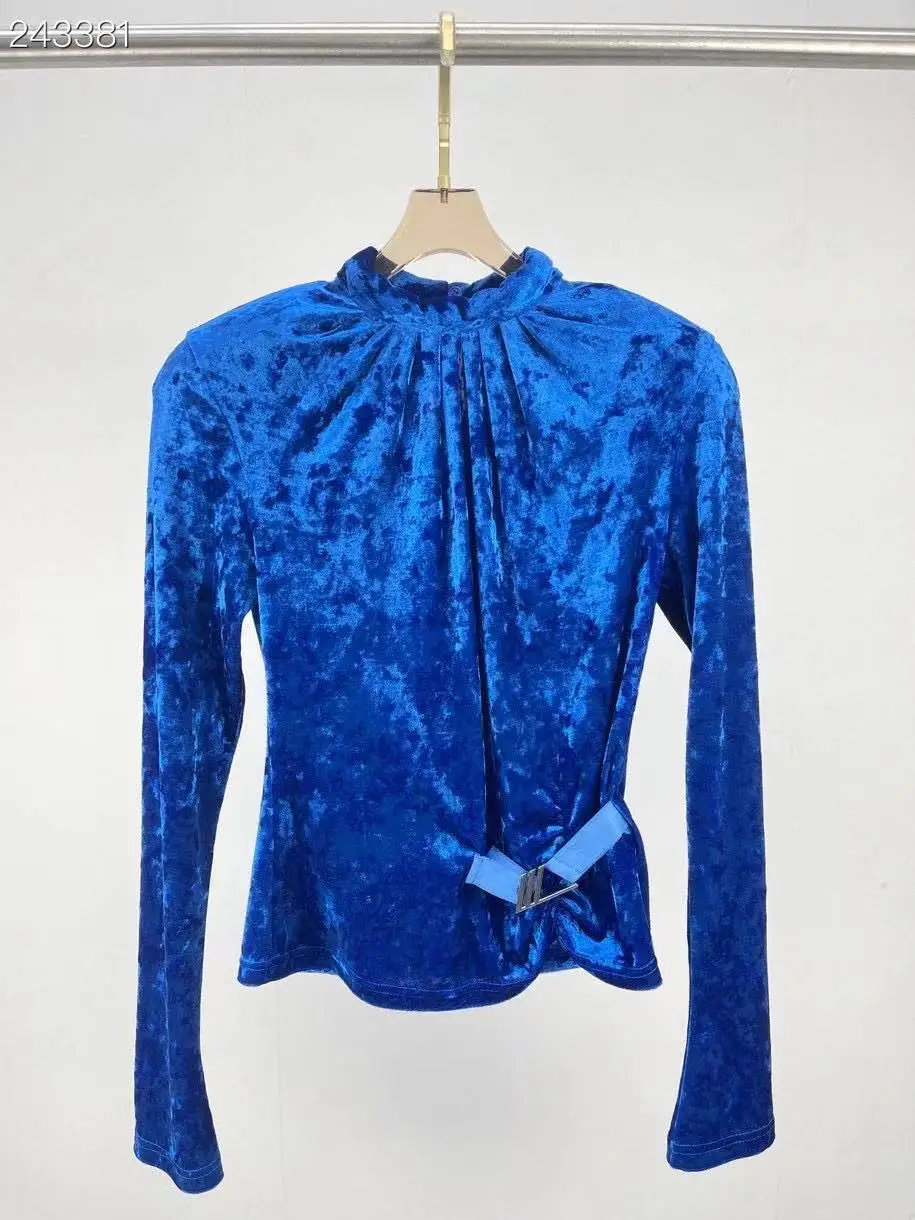 

Women Slim Blouses Tops 2021 Autumn Solid Runway Long Sleeve Velvet Shirt Ladies Elegant Vintage Hot Sale Shirts