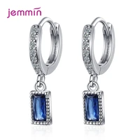 classic genuine 925 sterling silver hoop earrings fashion natural crystal zirconia luxury blue crystal cz jewelry for women