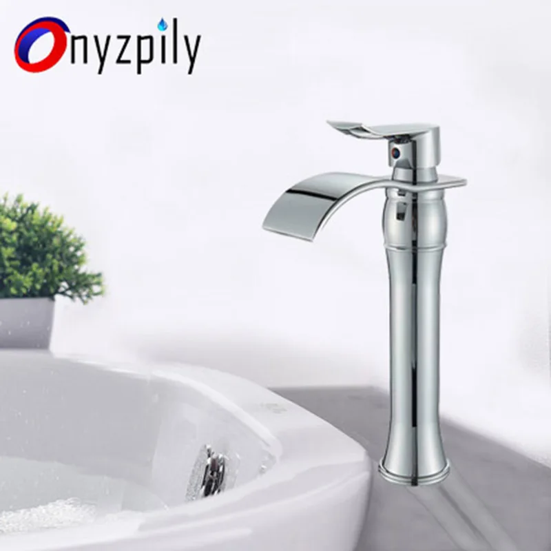 Onyzpily смеситель для ванной комнаты хромированный Матовый никель кран для раковины водопад носик на бортике кран для раковины горячей и холодной воды