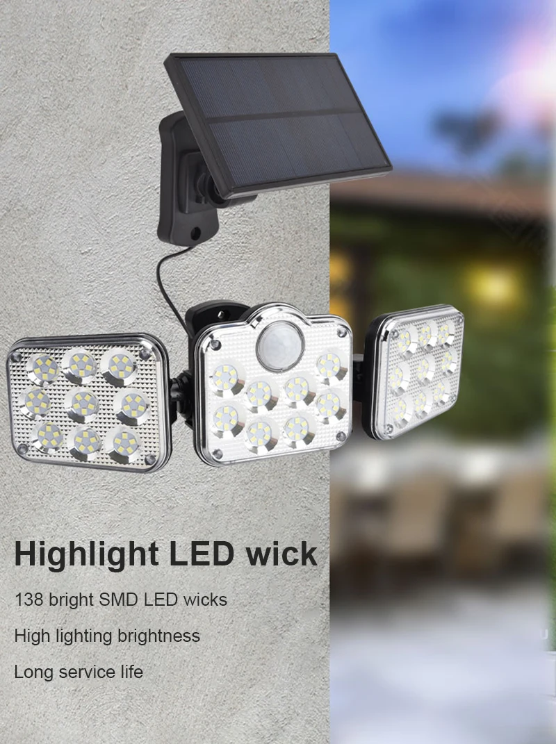 

Solar Sensor Wall Light Three-head LED Rotatable Landscape Wall Lamp Garden Outdoor Street Light Intelligent Remote Control Lamp