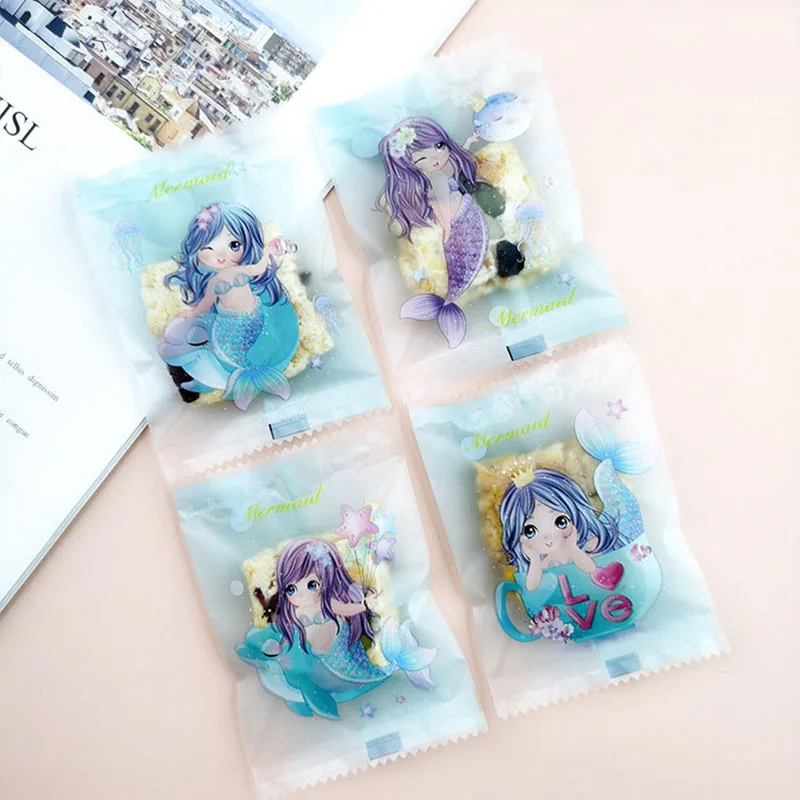 100 шт./лот Мультяшные синие матовые пакеты для упаковки выпечки ручной работы