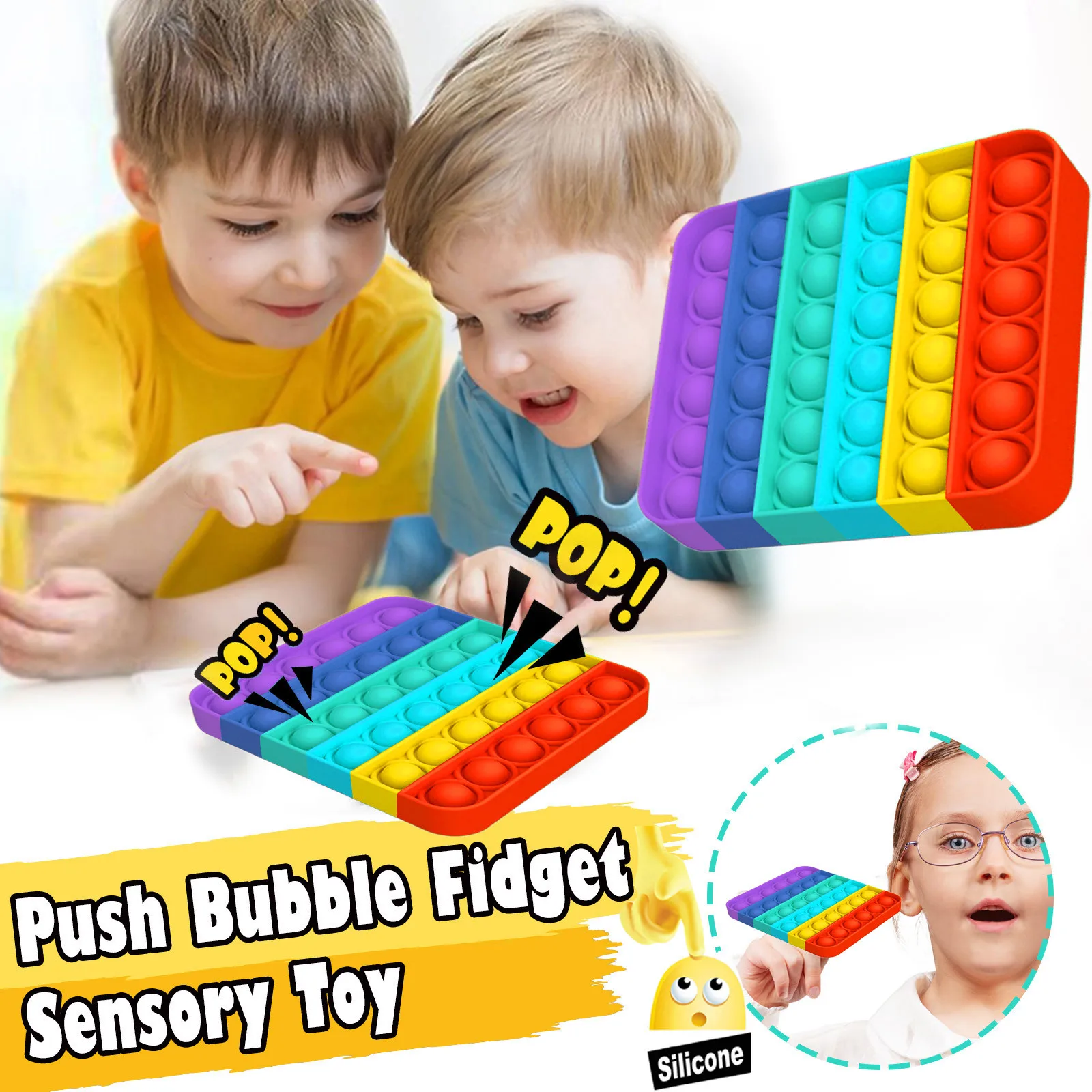 

Rainbow Popit Pops Push Bubble Fidget Sensory Toy Autism Special Sticky Decompression Toys Stress Reliever Squishy Juguete