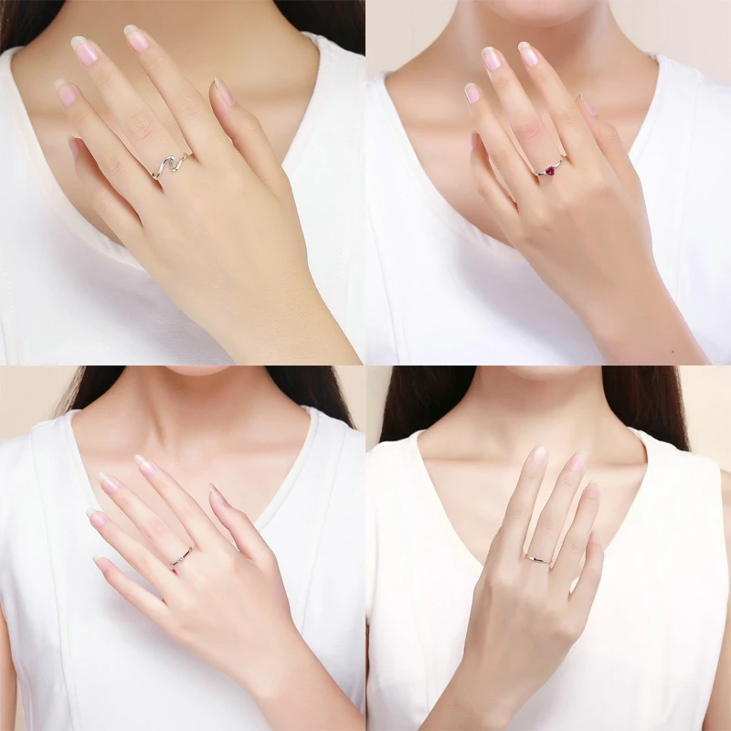 Женское кольцо на палец Bisaer Черное и серебряное из 100% стерлингового серебра 925