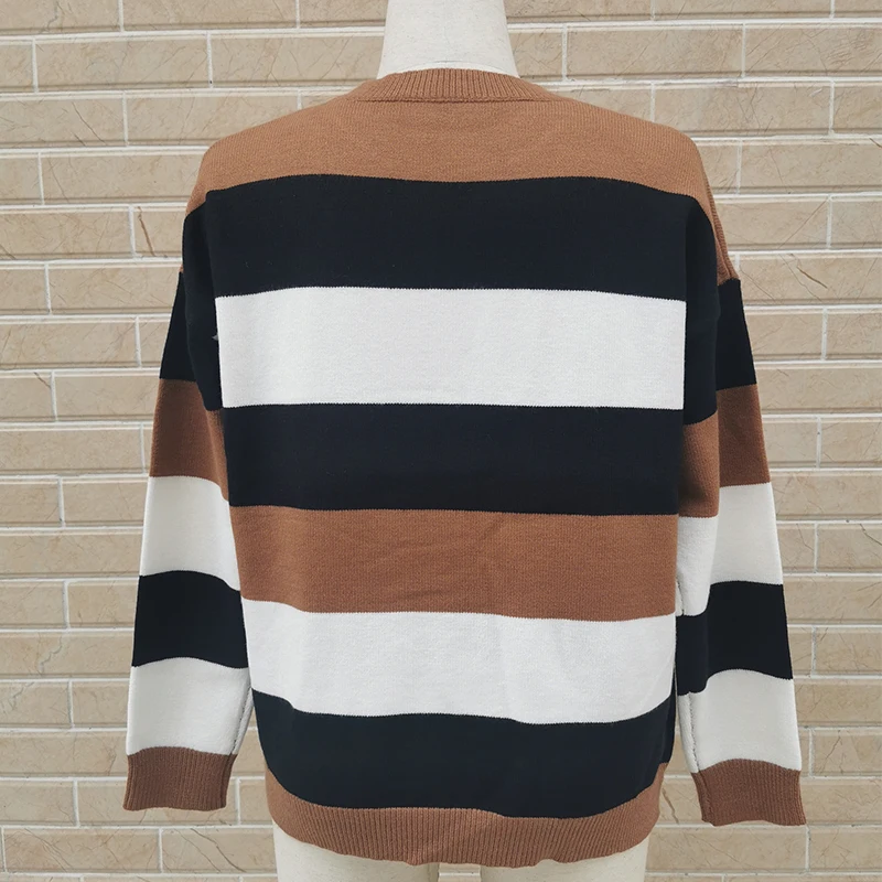 

Oversized Color-block Ladies Sweater Women Autumn Winter Tops 2020 New Knitted Pullovers Knitwear Loose Striped Sweaters Female