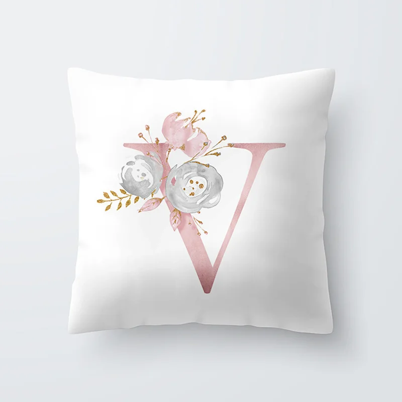 

1Pc 45*45cm Floral Printed Pink Letter Decorative Pillow Cushion Covers Polyester Pillowcase Sofa Cushions Birthday Wedding Gift