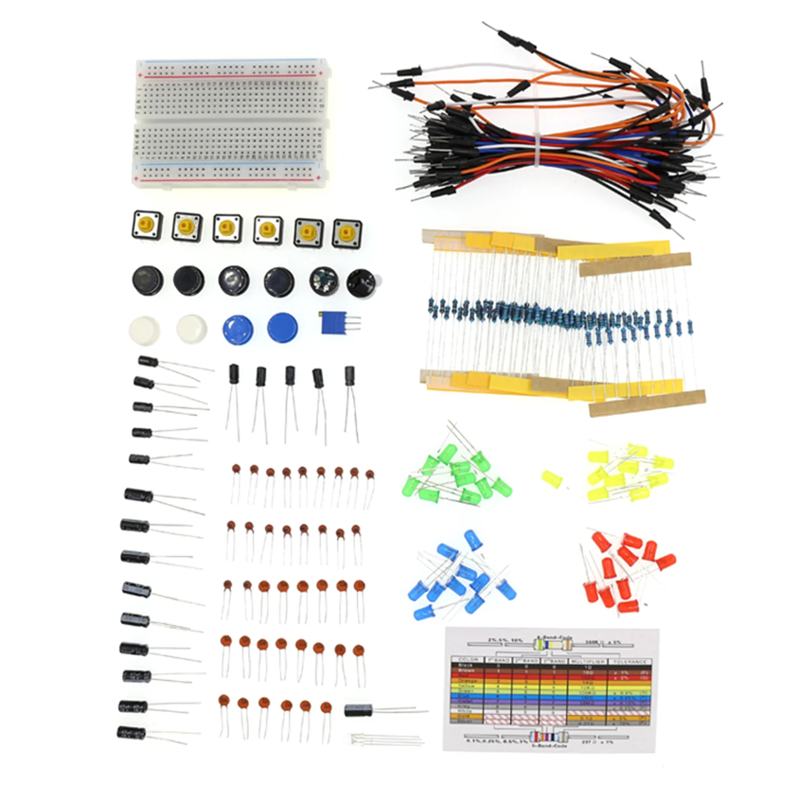 

DIY Electronic Component Assortment Box Kit with Breadboard Capacitors Resistors Transistors Diodes LEDs Jumper Cable