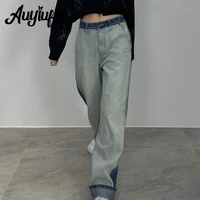 auyiufar fairy grunge colorblock jeans pants vintage do old casual streetwear y2k aesthetic women trousers loose wide leg pants