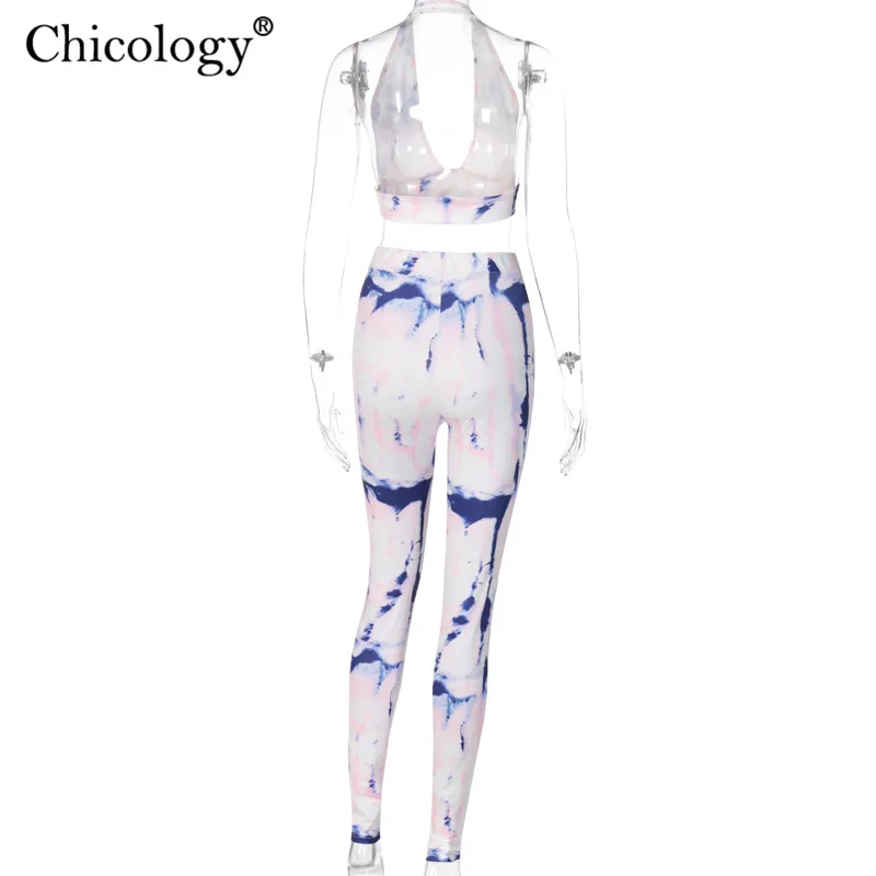 

Chicology tie dye 2020 fashion fall 2 two piece matching set halter top pants sexy club outfits women winter clothes streetwear