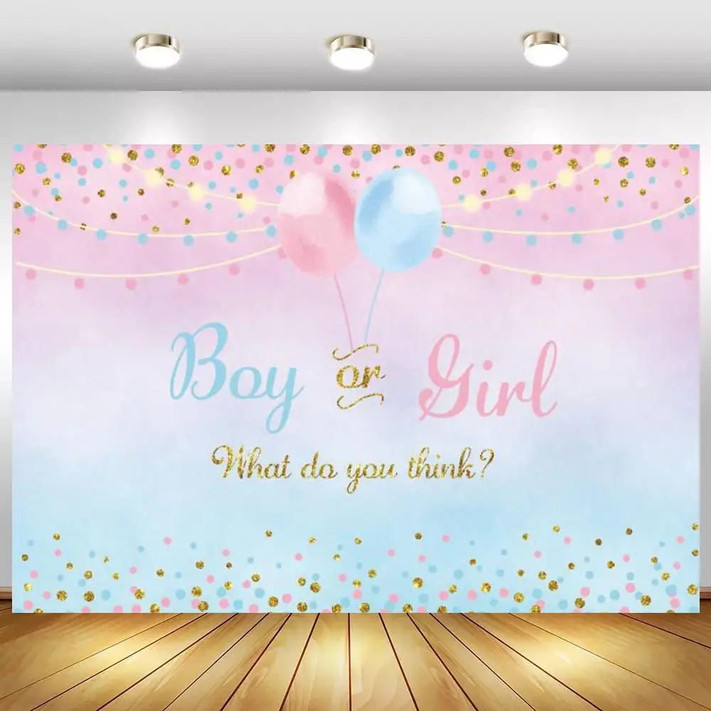 

Фон для фотосъемки мальчика или девочки с изображением пола раскрытия вечерние блестящие розовые синие воздушные шары индивидуальное Назв...