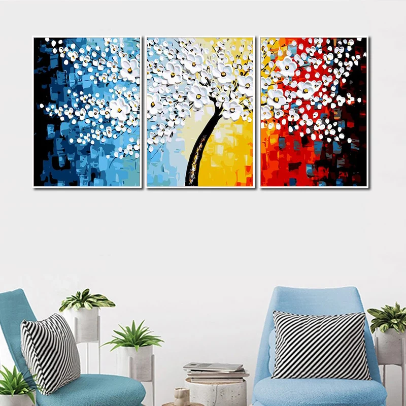 

GATYZTORY 3PC DIY Painting By Numbers Kits White Flower And Tree Oil Picture By Number Modern Home Decor Wall Art Crafts