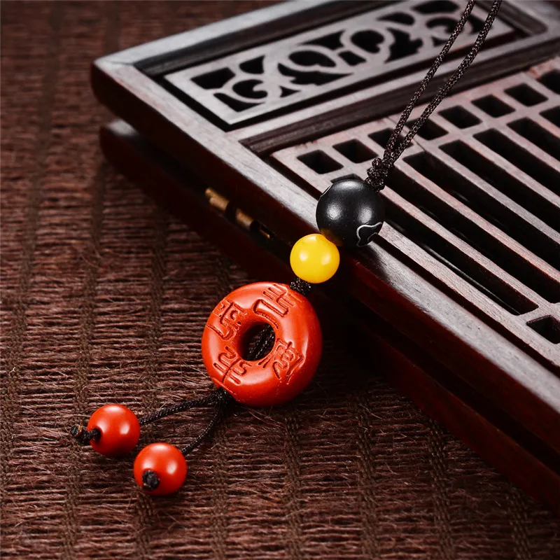 

Original retro original ore cinnabar mobile phone chain Chinese style blessing keychain natal crystal short mobile phone lanyard