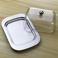 butter dish cheese box keeper container storage with see through acrylic lid stainless steel tray butter cream container plate