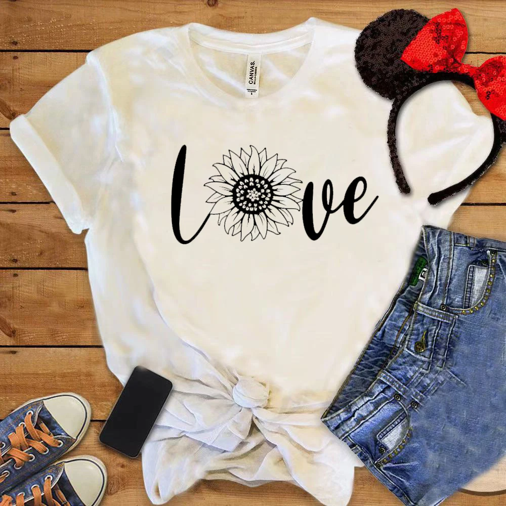 Sunflower  Graphic Tee  Funny Couple Casual Shirt Gift To Her Fashion Love Printing Female T-shirt Teen Girl Comfort Women Tops