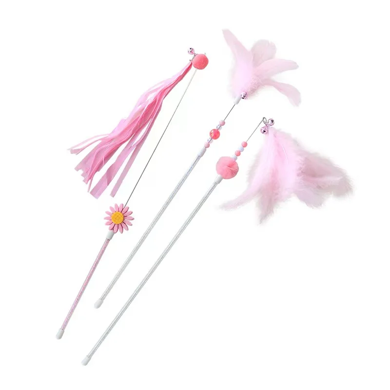

1 Set of 3Pcs Interactive Pet Cats Toy Teaser Stick Ribbon Feather Cat Teaser