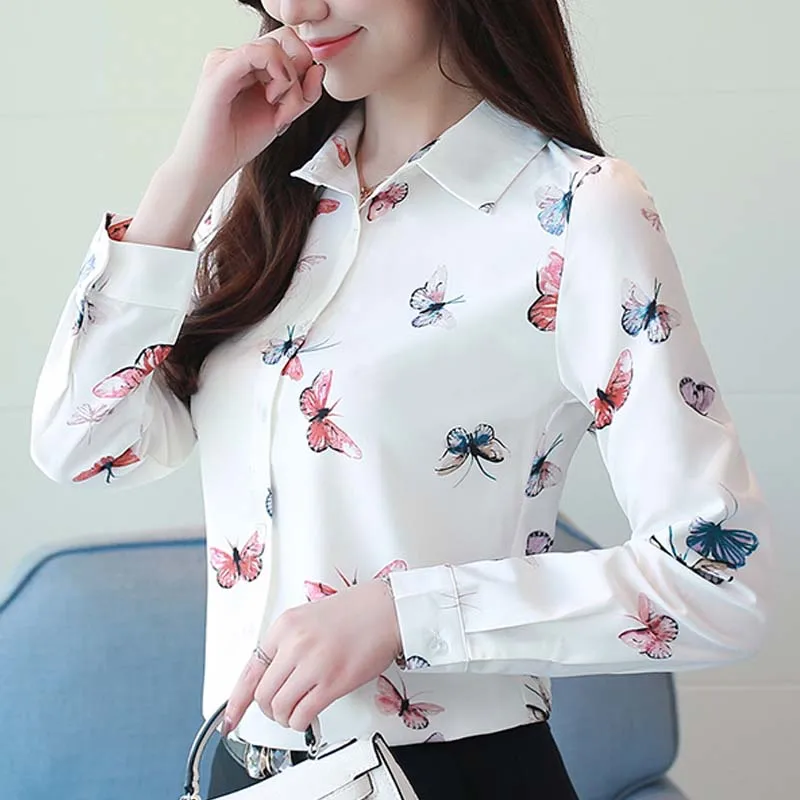 

Women Blouse Long Sleeved Fashion 2019 New Chiffon Plus Size Womens Tops and Blouses Print Floral Ladies Clothing A062