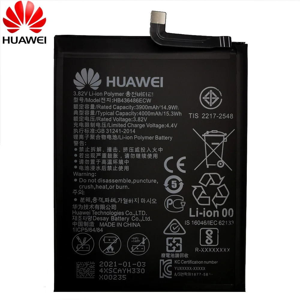 Huawei-Bater&iacute;a de repuesto HB436486ECW, 3900mAh, Original, para Huawei Mate 10 / 10 Pro Mate 20 P20 Pro Honor V20-1