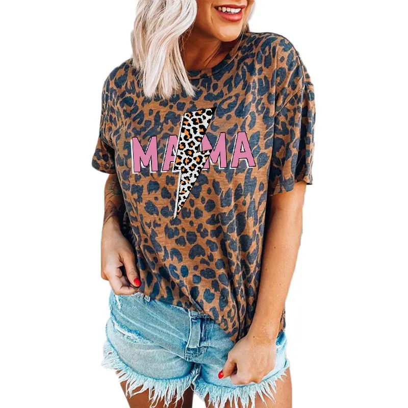 

New leopard lightning round neck short sleeve T-shirt women's top