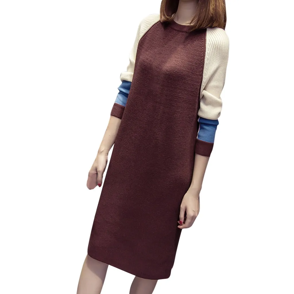 Вязаное платье для женщин осенняя мода корейский стиль Свободные Лоскутные