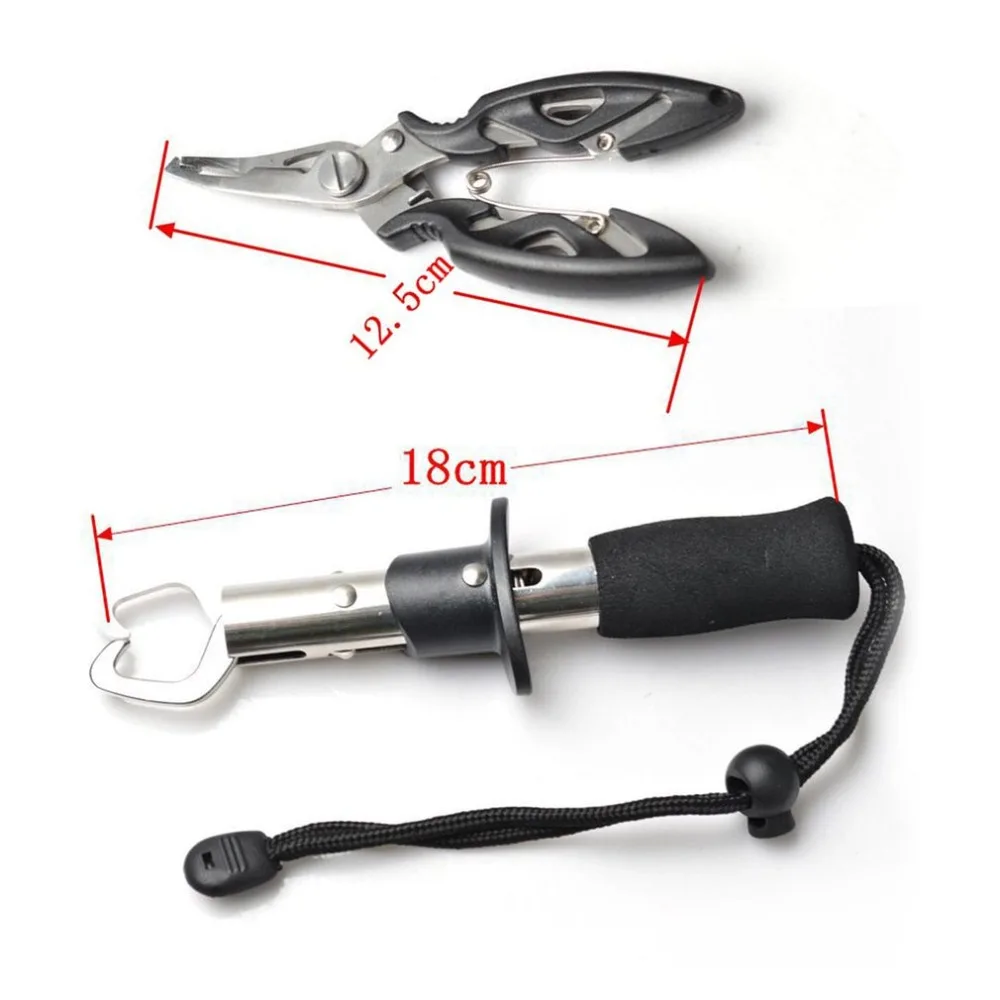 

Portable Fish Lip Grabber Gripper Set Grip Holder Tool Stainless Steel Fishing Gear with Wrist Strap and Black Clamp