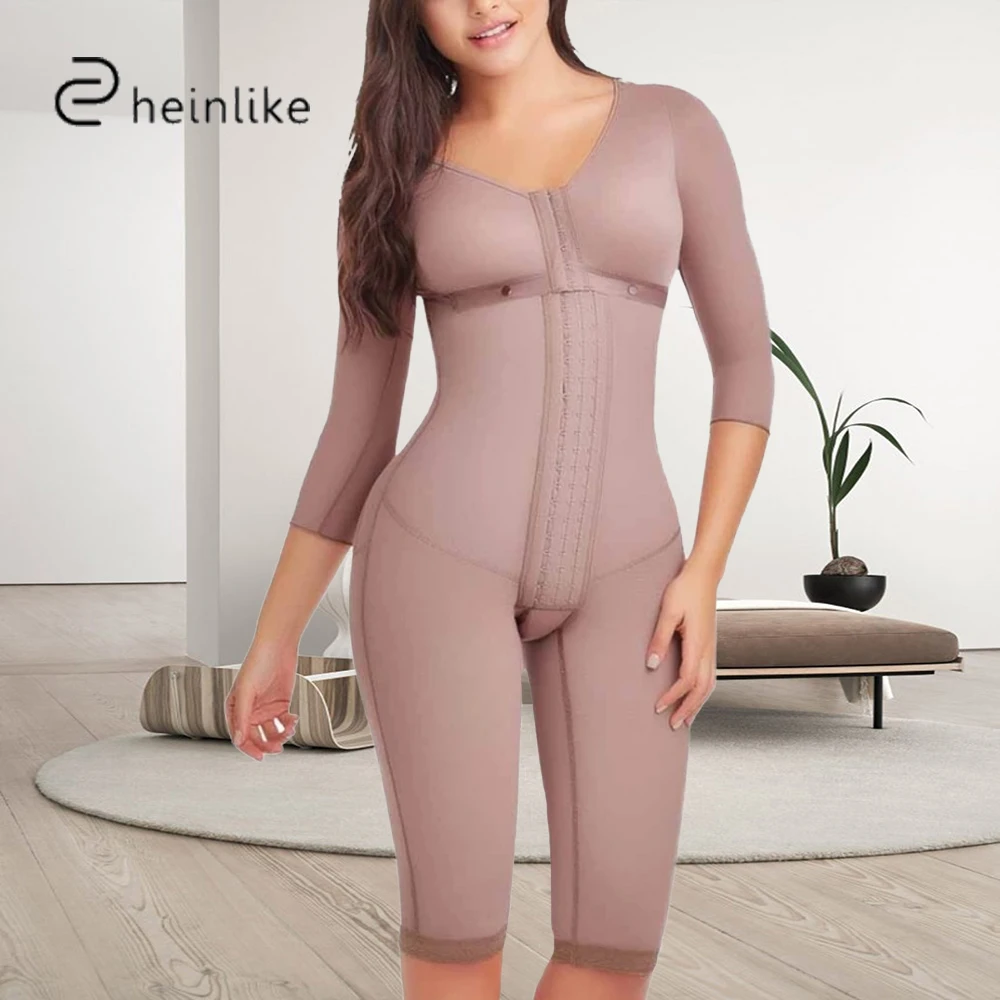 Women's Corset Postpartum Post Liposuction High Compression Long Sleeves Front Closure Bodysuit Skims Fajas Colombianas