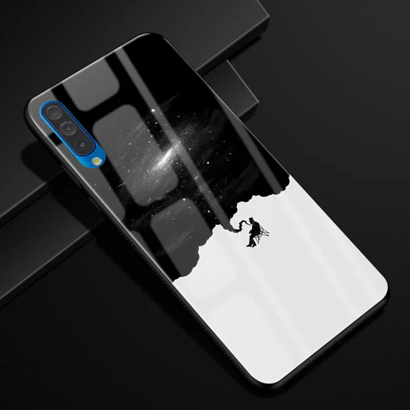 Для samsung Galaxy A50 чехол PC Пластиковый стеклянный чехол для телефона черный ТПУ бампер чехол для samsung Galaxy A50 A 50 A505F A505 чехол - Цвет: 46