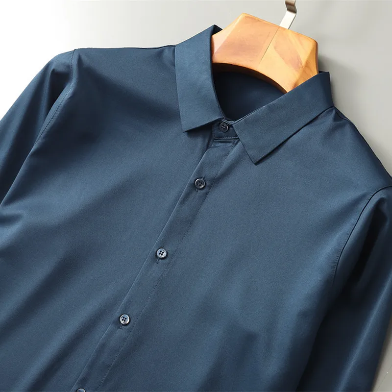 Autumn Long Sleeve Casual Business Boys Silk Shirt Slim Fit Thin Social Men Purple Shirt Male Formal Oversized Button Shirt Top